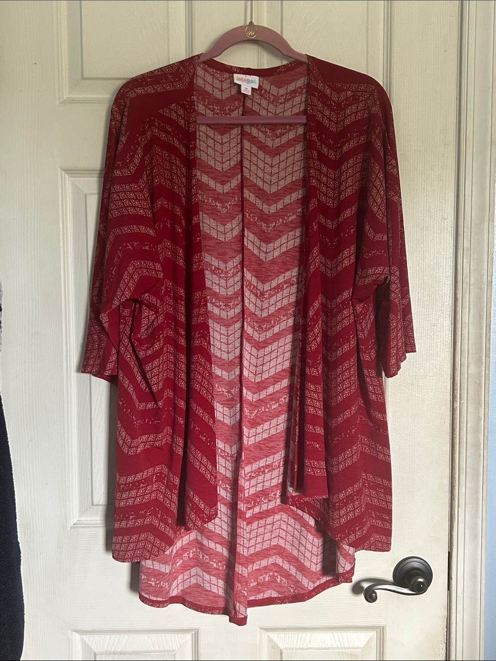 Lularoe Shirley red/white elbow sleeve lightweight cardigan top size medium